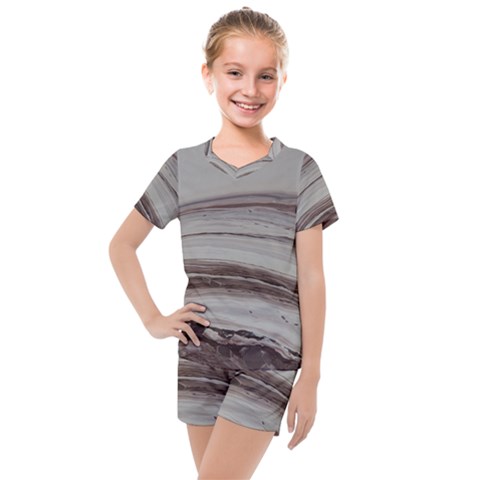 Brown Round Kids  Mesh Tee And Shorts Set by WILLBIRDWELL