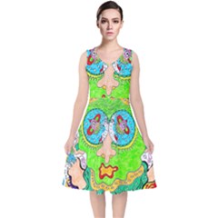 Supersonic Cosmic Galaxy Eyes V-neck Midi Sleeveless Dress  by chellerayartisans