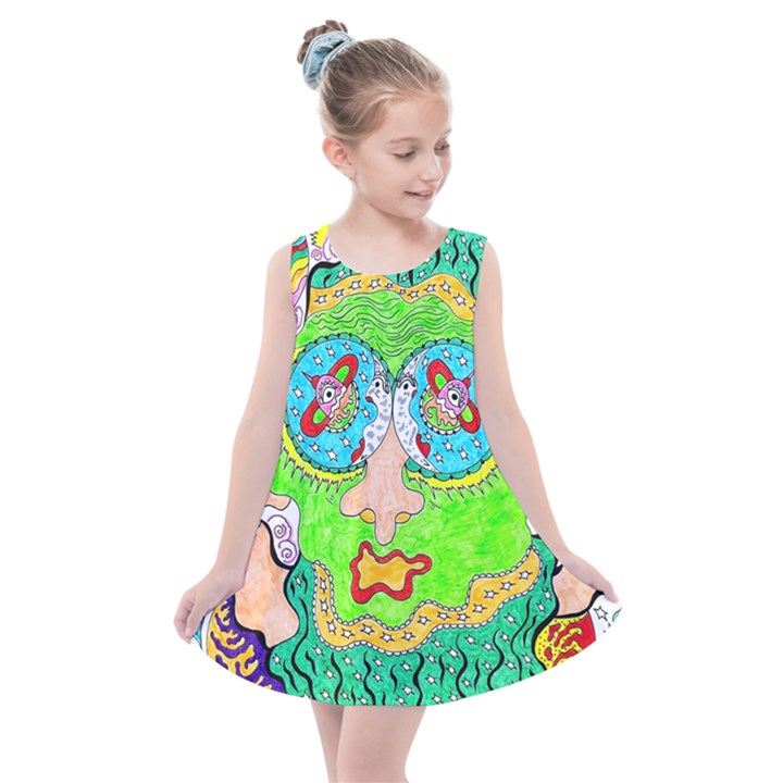 Supersonic Cosmic Galaxy Eyes Kids  Summer Dress