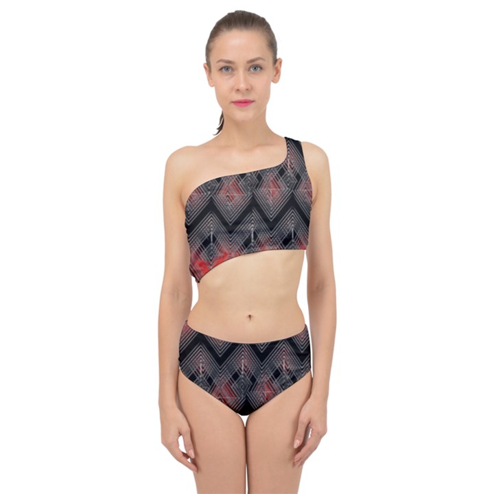 Blurred lines red and black designs by FlipStylez Designs Spliced Up Two Piece Swimsuit