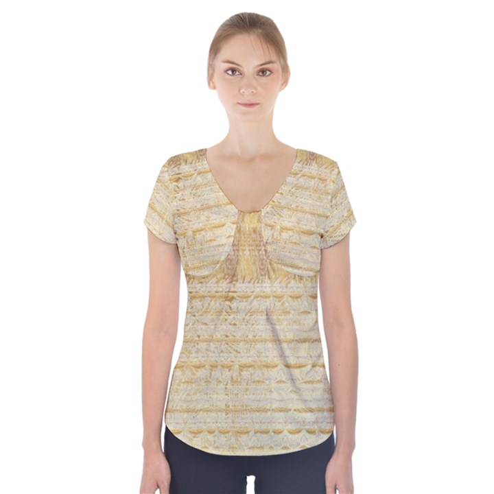 Seamless gold lace nature design by FlipStylez Designs Short Sleeve Front Detail Top