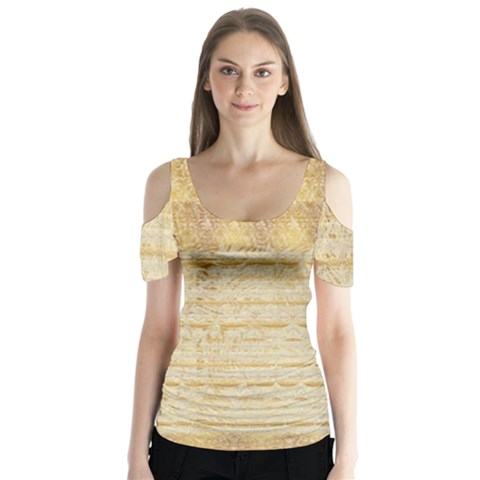 Seamless Gold Lace Nature Design By Flipstylez Designs Butterfly Sleeve Cutout Tee  by flipstylezfashionsLLC