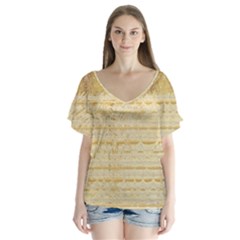 Seamless Gold Lace Nature Design By Flipstylez Designs V-neck Flutter Sleeve Top by flipstylezfashionsLLC