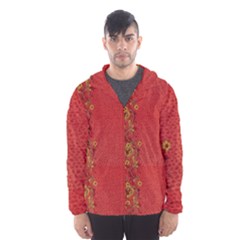 Red Flowers On Red Print Background By Flipstylez Designs Hooded Windbreaker (men)