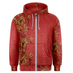 Red Flowers On Red Print Background By Flipstylez Designs Men s Zipper Hoodie