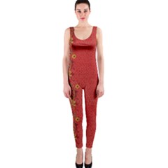 Red Flowers On Red Print Background By Flipstylez Designs One Piece Catsuit by flipstylezfashionsLLC