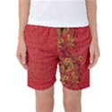 Red flowers on red print background by FlipStylez Designs Women s Basketball Shorts View1