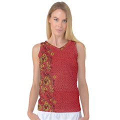 Red Flowers On Red Print Background By Flipstylez Designs Women s Basketball Tank Top by flipstylezfashionsLLC