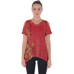 Red Flowers On Red Print Background By Flipstylez Designs Cut Out Side Drop Tee by flipstylezfashionsLLC