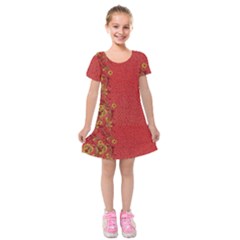 Red Flowers On Red Print Background By Flipstylez Designs Kids  Short Sleeve Velvet Dress