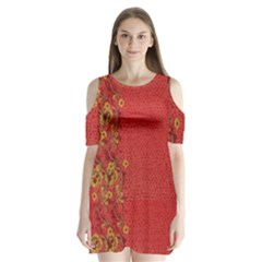 Red Flowers On Red Print Background By Flipstylez Designs Shoulder Cutout Velvet One Piece