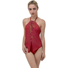 Red Flowers On Red Print Background By Flipstylez Designs Go With The Flow One Piece Swimsuit by flipstylezfashionsLLC