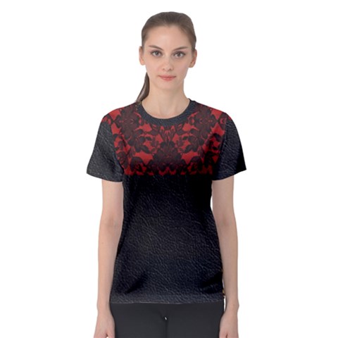 Red And Black Leather Red Lace By Flipstylez Designs Women s Sport Mesh Tee by flipstylezfashionsLLC