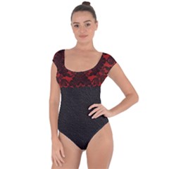 Red And Black Leather Red Lace By Flipstylez Designs Short Sleeve Leotard  by flipstylezfashionsLLC