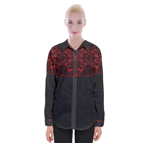 Red And Black Leather Red Lace By Flipstylez Designs Womens Long Sleeve Shirt by flipstylezfashionsLLC