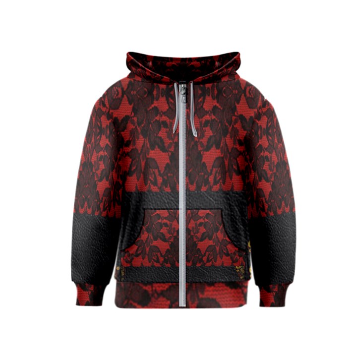 Red and black leather red lace by FlipStylez Designs Kids  Zipper Hoodie