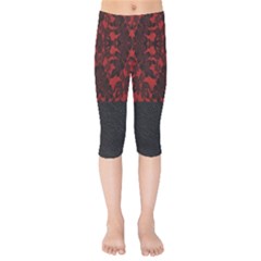 Red And Black Leather Red Lace By Flipstylez Designs Kids  Capri Leggings  by flipstylezfashionsLLC