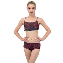 Red And Black Leather Red Lace By Flipstylez Designs Layered Top Bikini Set