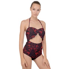 Red And Black Leather Red Lace By Flipstylez Designs Scallop Top Cut Out Swimsuit