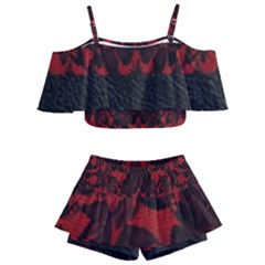 Red And Black Leather Red Lace By Flipstylez Designs Kids  Off Shoulder Skirt Bikini by flipstylezfashionsLLC