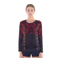 Red And Black Leather Red Lace By Flipstylez Designs Women s Long Sleeve Tee