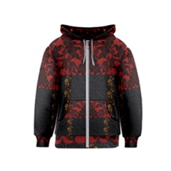 Red And Black Leather Red Lace By Flipstylez Designs Kids  Zipper Hoodie