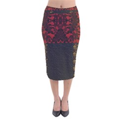 Red And Black Leather Red Lace By Flipstylez Designs Velvet Midi Pencil Skirt by flipstylezfashionsLLC