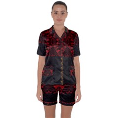 Red And Black Leather Red Lace By Flipstylez Designs Satin Short Sleeve Pyjamas Set by flipstylezfashionsLLC