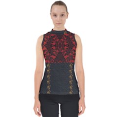 Red And Black Leather Red Lace By Flipstylez Designs Mock Neck Shell Top by flipstylezfashionsLLC