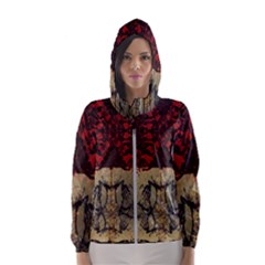 Red And Black Leather Red And Gold Lace Design By Flipstylez Designs Hooded Windbreaker (women)