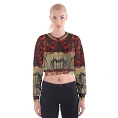 Red And Black Leather Red And Gold Lace Design By Flipstylez Designs Cropped Sweatshirt