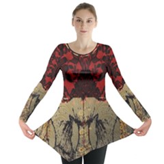 Red And Black Leather Red And Gold Lace Design By Flipstylez Designs Long Sleeve Tunic  by flipstylezfashionsLLC