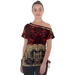 Red And Black Leather Red And Gold Lace Design By Flipstylez Designs Tie-up Tee