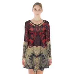 Red And Black Leather Red And Gold Lace Design By Flipstylez Designs Long Sleeve Velvet V-neck Dress