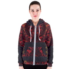 Red And Black Leather Red Lace Design By Flipstylez Designs Women s Zipper Hoodie