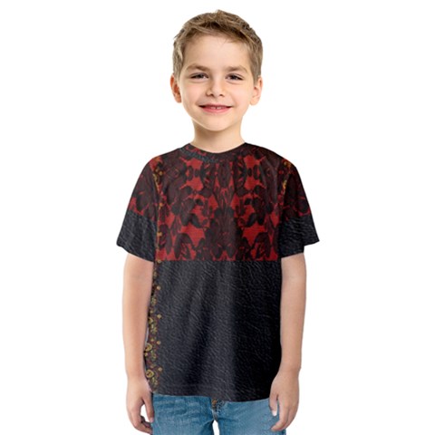 Red And Black Leather Red Lace Design By Flipstylez Designs Kids  Sport Mesh Tee by flipstylezfashionsLLC