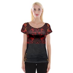 Red And Black Leather Red Lace Design By Flipstylez Designs Cap Sleeve Top by flipstylezfashionsLLC