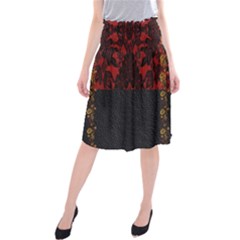 Red And Black Leather Red Lace Design By Flipstylez Designs Midi Beach Skirt by flipstylezfashionsLLC