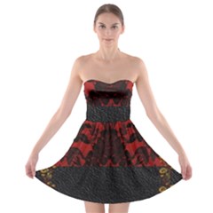 Red And Black Leather Red Lace Design By Flipstylez Designs Strapless Bra Top Dress by flipstylezfashionsLLC