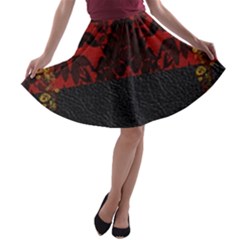 Red And Black Leather Red Lace Design By Flipstylez Designs A-line Skater Skirt by flipstylezfashionsLLC