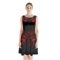 Red And Black Leather Red Lace Design By Flipstylez Designs Sleeveless Waist Tie Chiffon Dress by flipstylezfashionsLLC