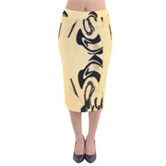 Peach And Black Swirl Design By Flipstylez Designs Velvet Midi Pencil Skirt by flipstylezfashionsLLC