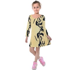 Peach And Black Swirl Design By Flipstylez Designs Kids  Long Sleeve Velvet Dress