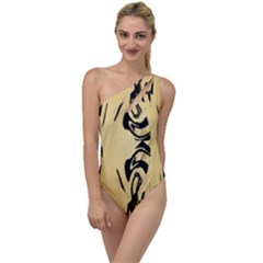 Peach And Black Swirl Design By Flipstylez Designs To One Side Swimsuit