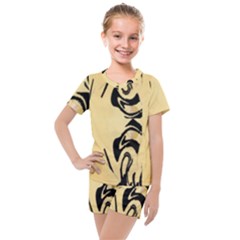 Peach And Black Swirl Design By Flipstylez Designs Kids  Mesh Tee And Shorts Set