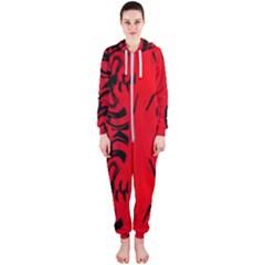 Red And Black Design By Flipstylez Designs Hooded Jumpsuit (ladies) 