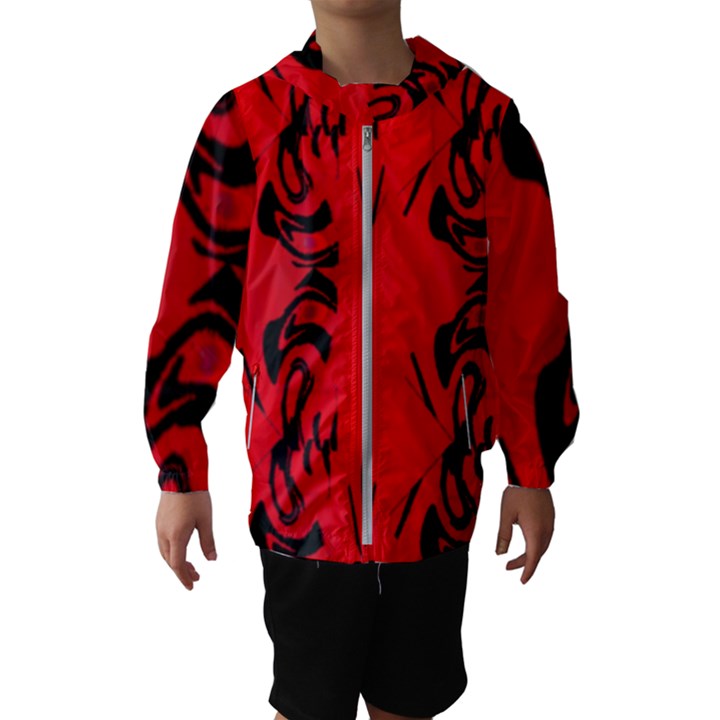 Red and black design by FlipStylez Designs Hooded Windbreaker (Kids)