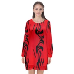 Red And Black Design By Flipstylez Designs Long Sleeve Chiffon Shift Dress  by flipstylezfashionsLLC