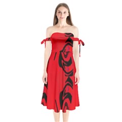 Red And Black Design By Flipstylez Designs Shoulder Tie Bardot Midi Dress by flipstylezfashionsLLC