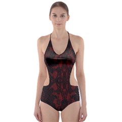 Black Lace Burgundy Design By Flipstylez Designs Cut-out One Piece Swimsuit by flipstylezfashionsLLC